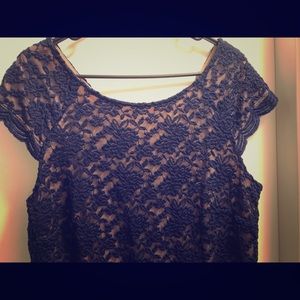 Navy blue with beige underlay lace dress